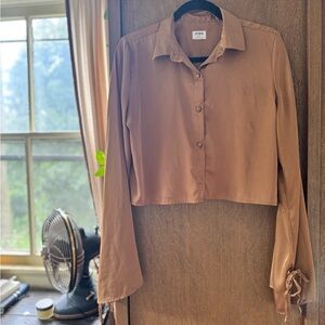 Cotton:On Women’s Brown Silk Flare Sleeve Button Down Shirt sz. SP